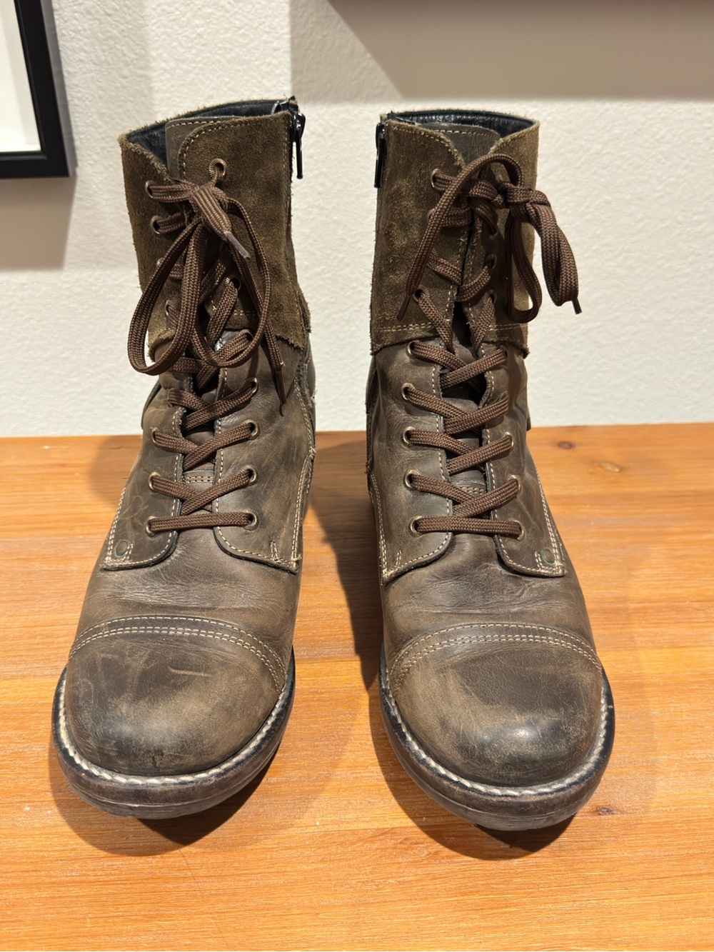 Taos Crave Leather & Suede Combat Boots Zip Side Womens EU41 - Picture 2 of 9